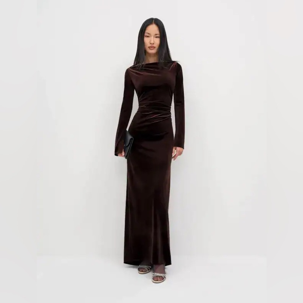 Max Studio Chocolate Brown Velvet Long Sleeve Maxi Dress - Picture 6 of 11